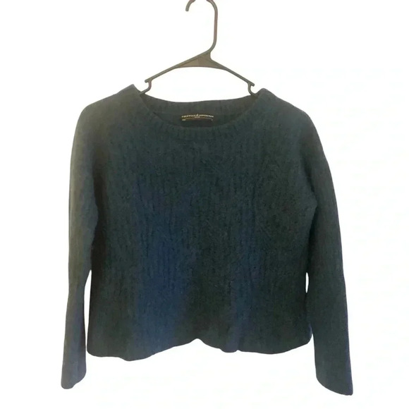 Peruvian Connection Dark Blue/Teal Chunky Alpaca/Wool Blend Crop Sweater Sz Sm - Picture 1 of 4